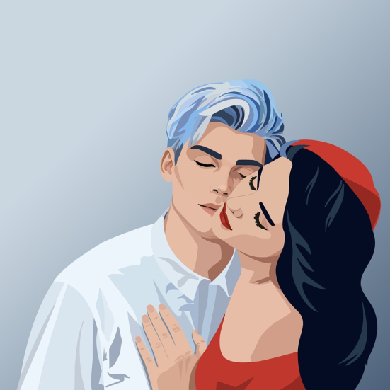 Grafik af ungt par i omfavnelse