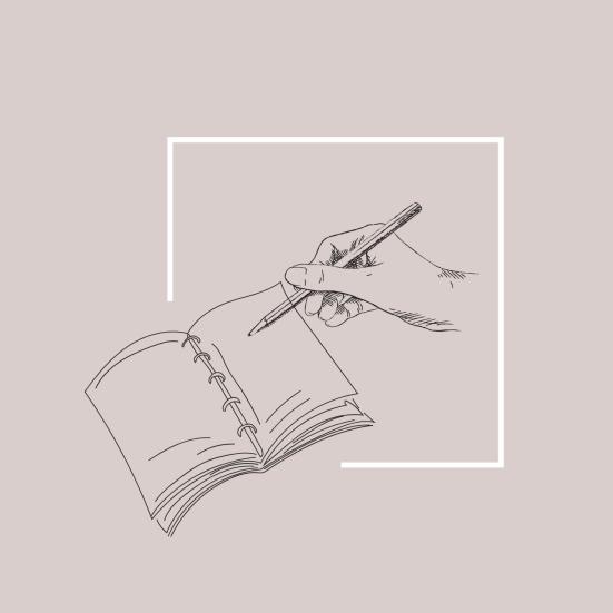 Skitsetegning af dagbog og hånd med kuglepen