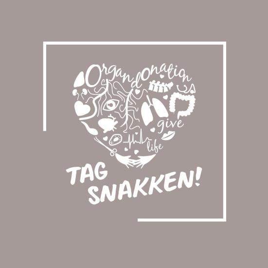 Grafisk hjerteformet logo for organdonationsdagen med teksten "organdonation - give life - tag snakken"