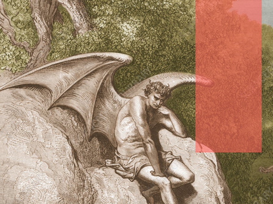 historisk maleri af satan på en sten